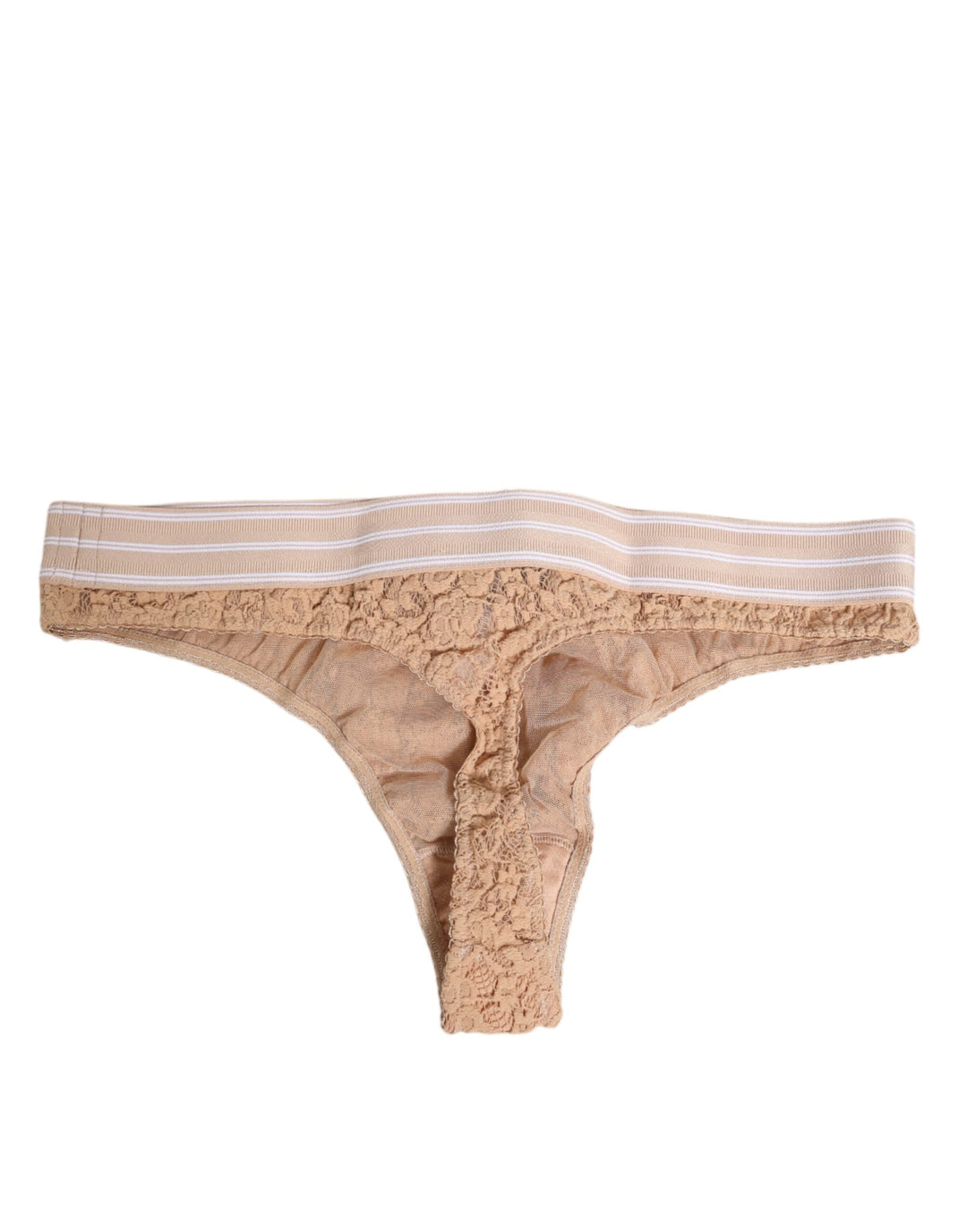 Women’s Dolce &amp; Gabbana Beige Lace Logo Elastic Waist Thong Tanga Underwear
