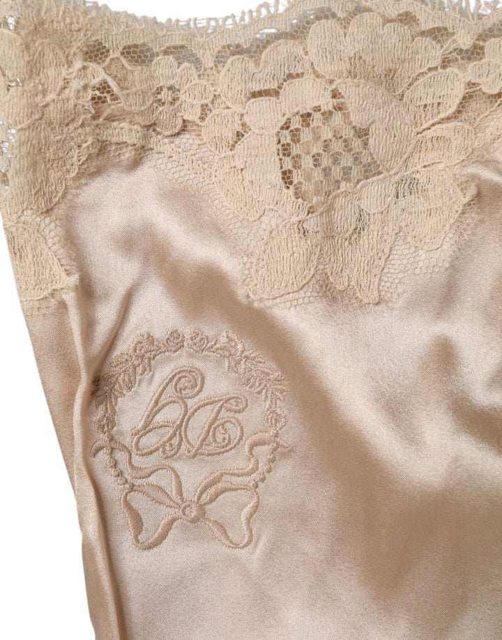 Women’s Dolce &amp; Gabbana Beige Lace Silk Satin Tank Lingerie Underwear