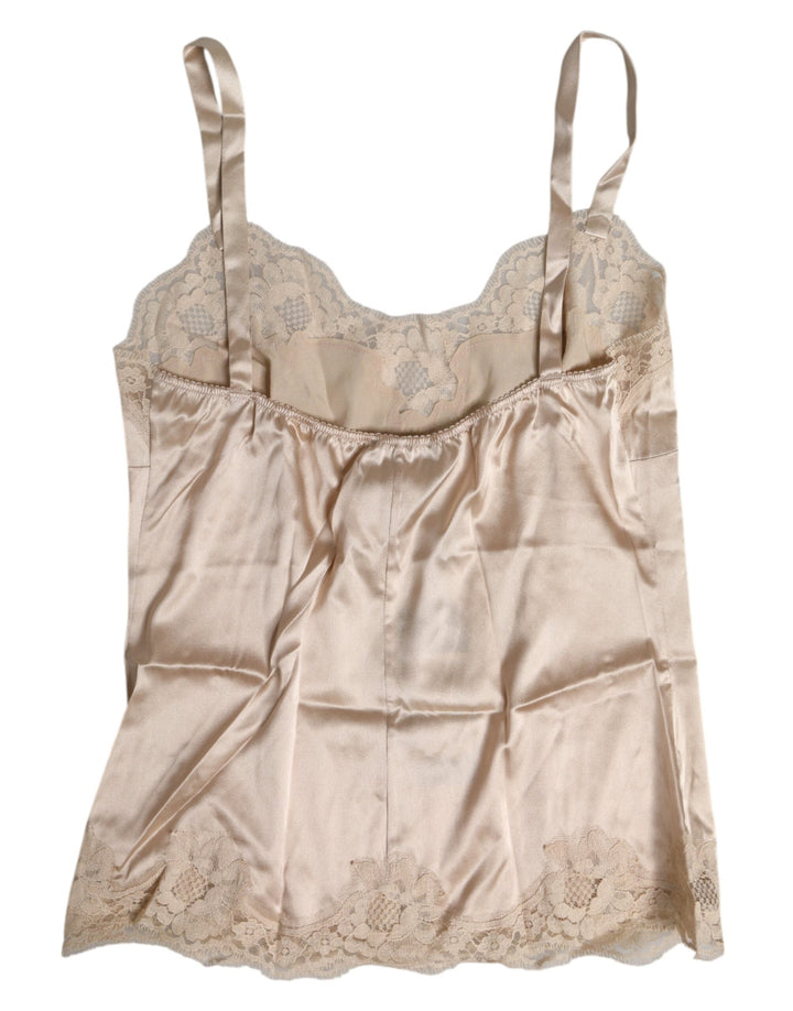 Women’s Dolce &amp; Gabbana Beige Lace Silk Satin Tank Lingerie Underwear