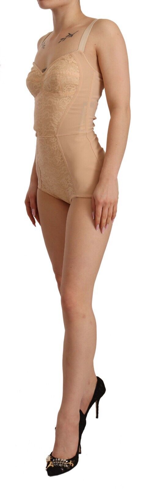 Women’s Dolce &amp; Gabbana Beige Nylon Floral Lace Bodysuit Underwear