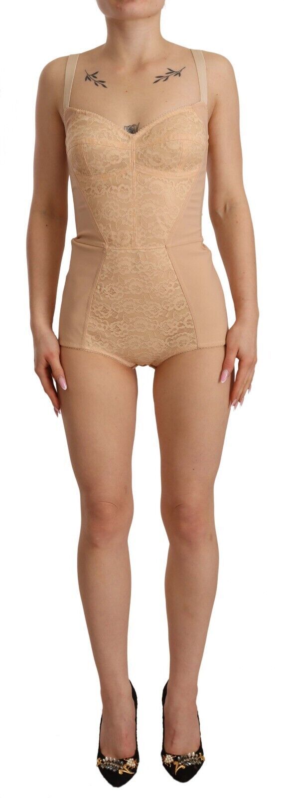 Women’s Dolce &amp; Gabbana Beige Nylon Floral Lace Bodysuit Underwear