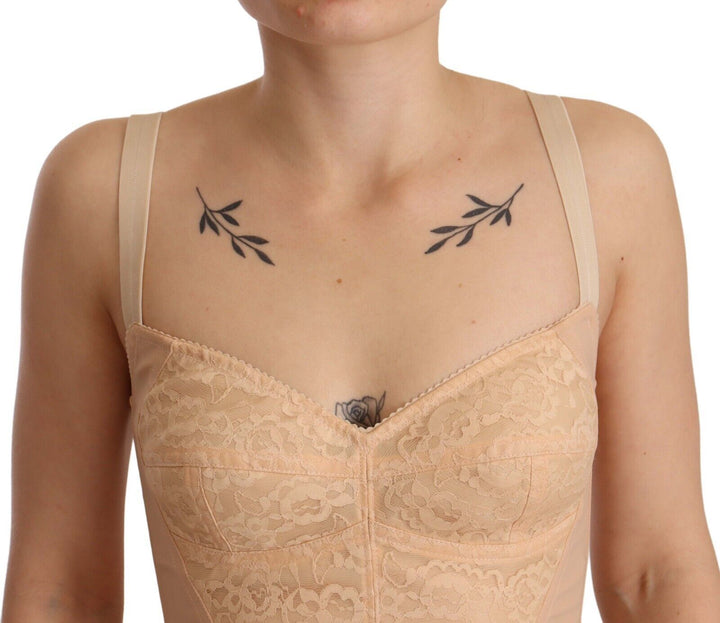 Women’s Dolce &amp; Gabbana Beige Nylon Floral Lace Bodysuit Underwear