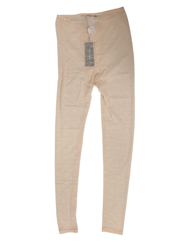 Women’s Dolce &amp; Gabbana Beige Nylon Stretch Logo Lace Leggings Underwear