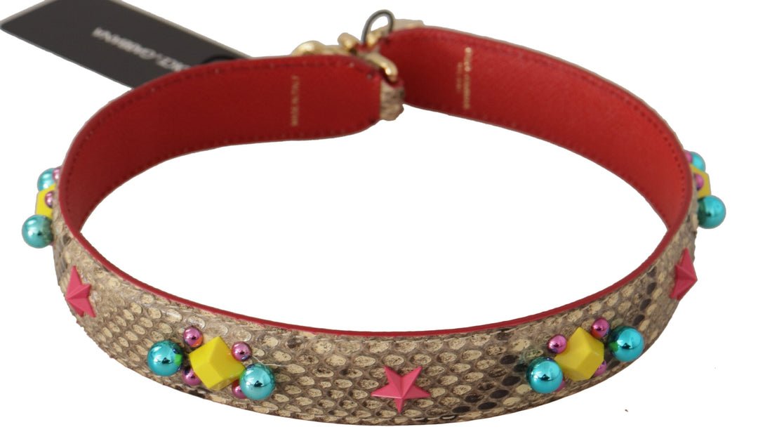Women’s Dolce &amp; Gabbana Beige Python Leather Crystals Shoulder Strap