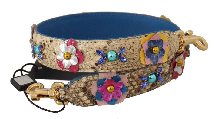 Dolce &amp; Gabbana Beige Python Leather Floral Studded Shoulder Strap