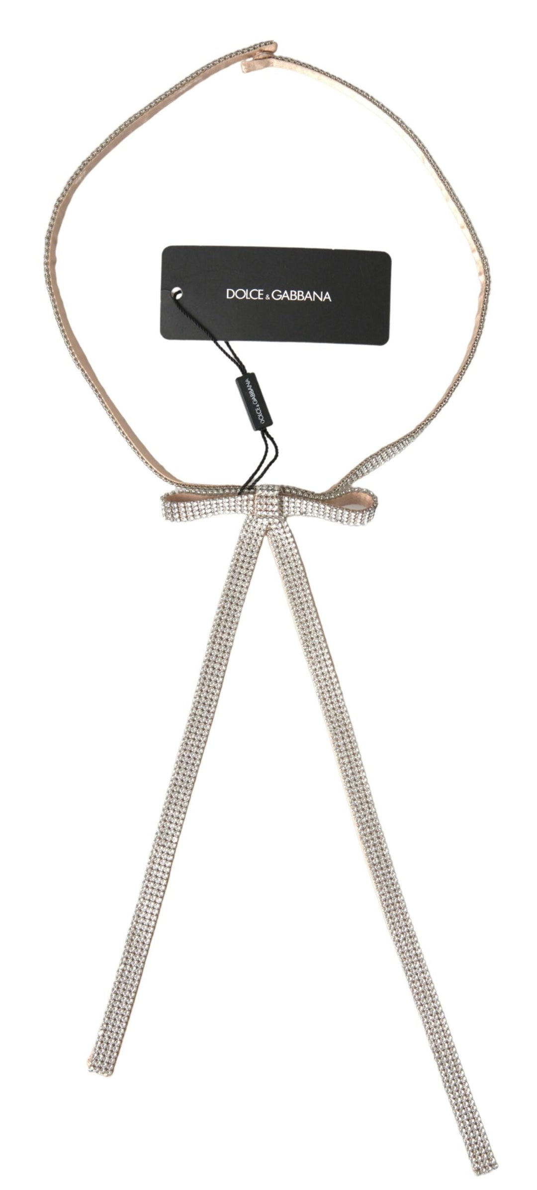 Women’s Dolce &amp; Gabbana Beige Silk Clear Crystal Bow Waist Belt
