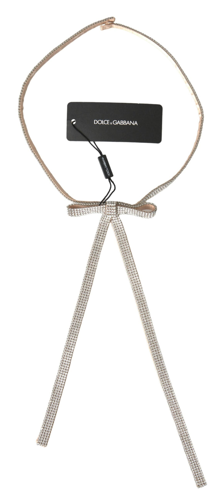 Women’s Dolce &amp; Gabbana Beige Silk Clear Crystal Bow Waist Belt