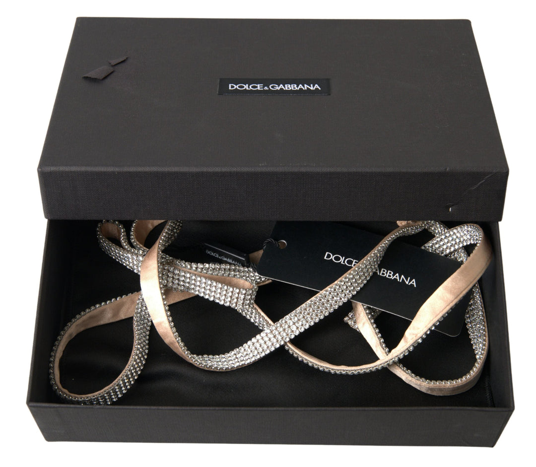 Women’s Dolce &amp; Gabbana Beige Silk Clear Crystal Bow Waist Belt