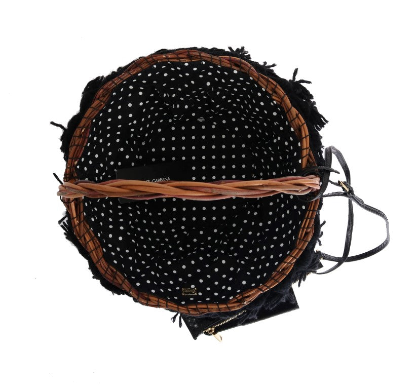 Women’s Dolce &amp; Gabbana Beige Straw Snakeskin Pom Crystal Agnese Bag