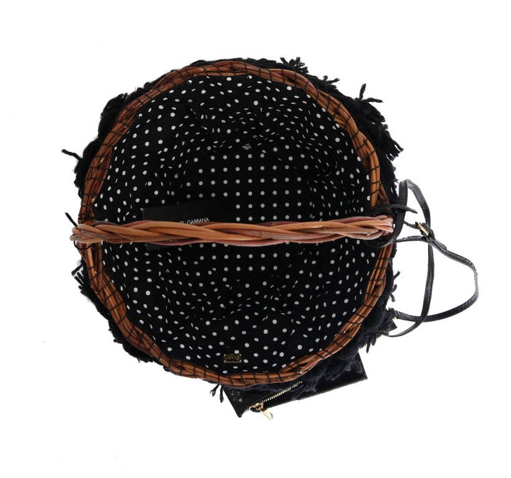 Women’s Dolce &amp; Gabbana Beige Straw Snakeskin Pom Crystal Agnese Bag