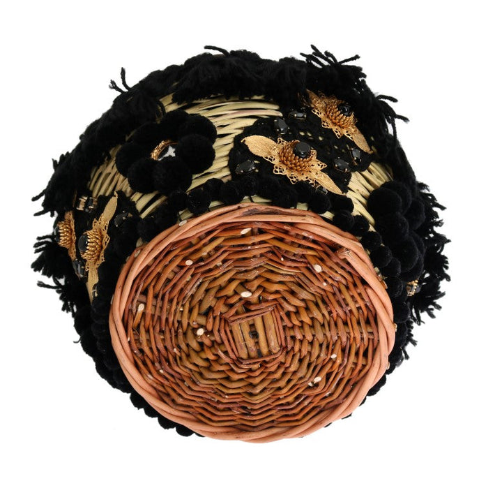 Women’s Dolce &amp; Gabbana Beige Straw Snakeskin Pom Crystal Agnese Bag