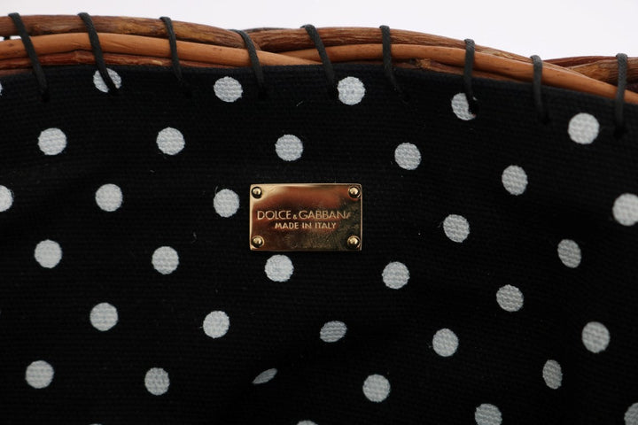 Women’s Dolce &amp; Gabbana Beige Straw Snakeskin Pom Crystal Agnese Bag