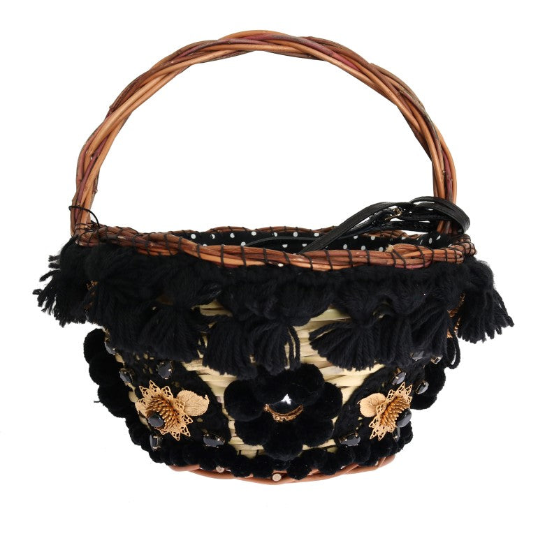 Women’s Dolce &amp; Gabbana Beige Straw Snakeskin Pom Crystal Agnese Bag