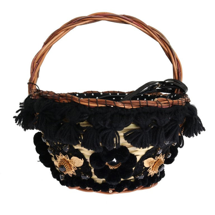 Women’s Dolce &amp; Gabbana Beige Straw Snakeskin Pom Crystal Agnese Bag