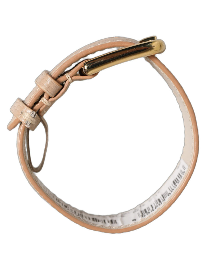 Women’s Dolce &amp; Gabbana Beige Textured Leather Gold Buckle Belt Strap Bracelet