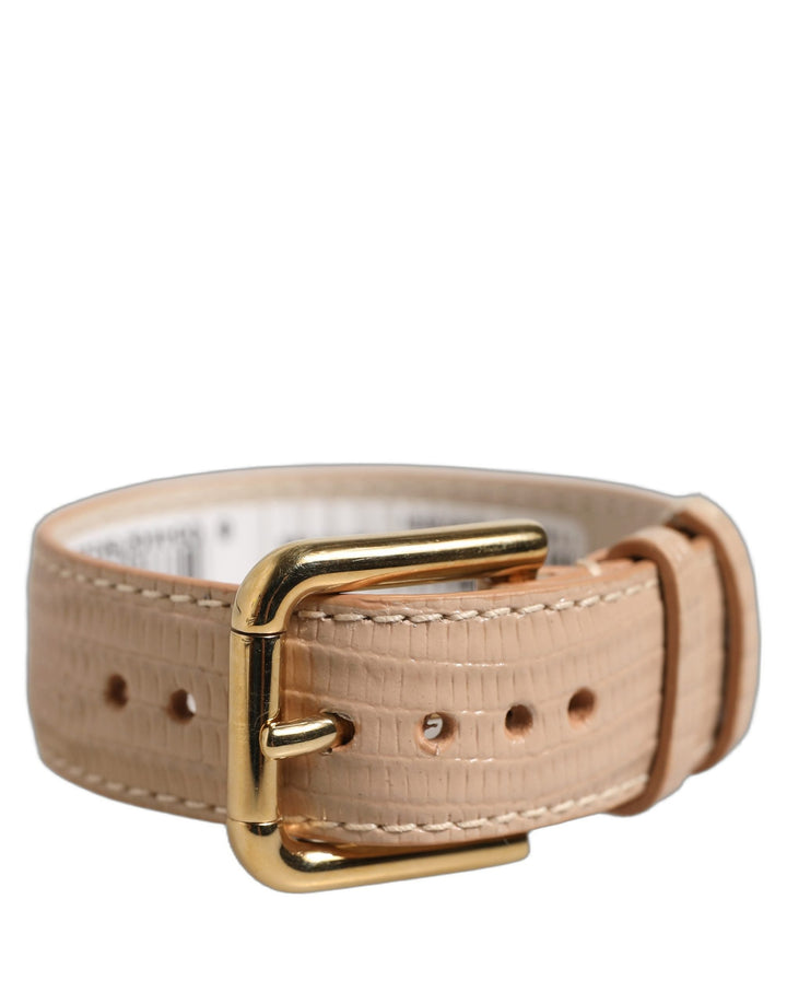 Women’s Dolce &amp; Gabbana Beige Textured Leather Gold Buckle Belt Strap Bracelet