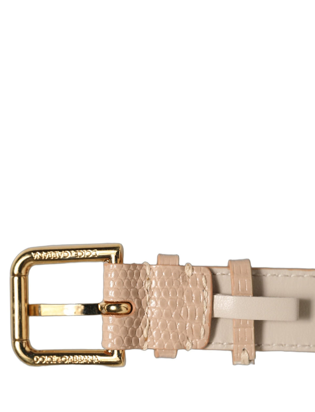Women’s Dolce &amp; Gabbana Beige Textured Leather Gold Buckle Belt Strap Bracelet