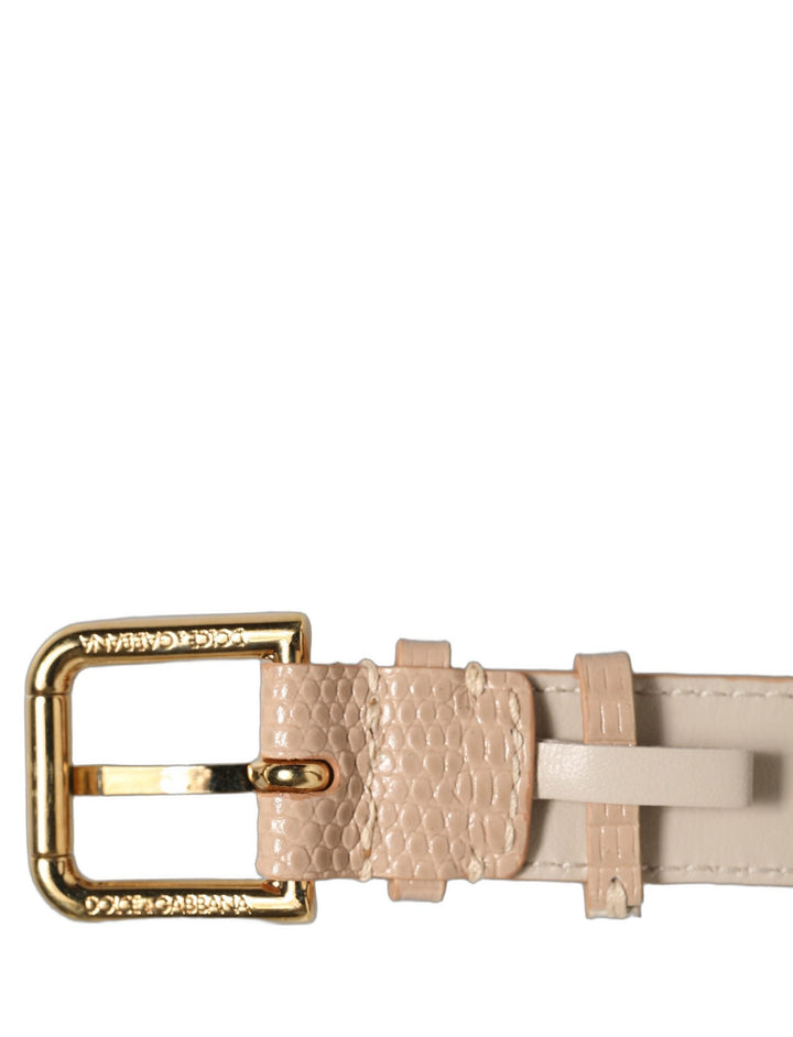Women’s Dolce &amp; Gabbana Beige Textured Leather Gold Buckle Belt Strap Bracelet
