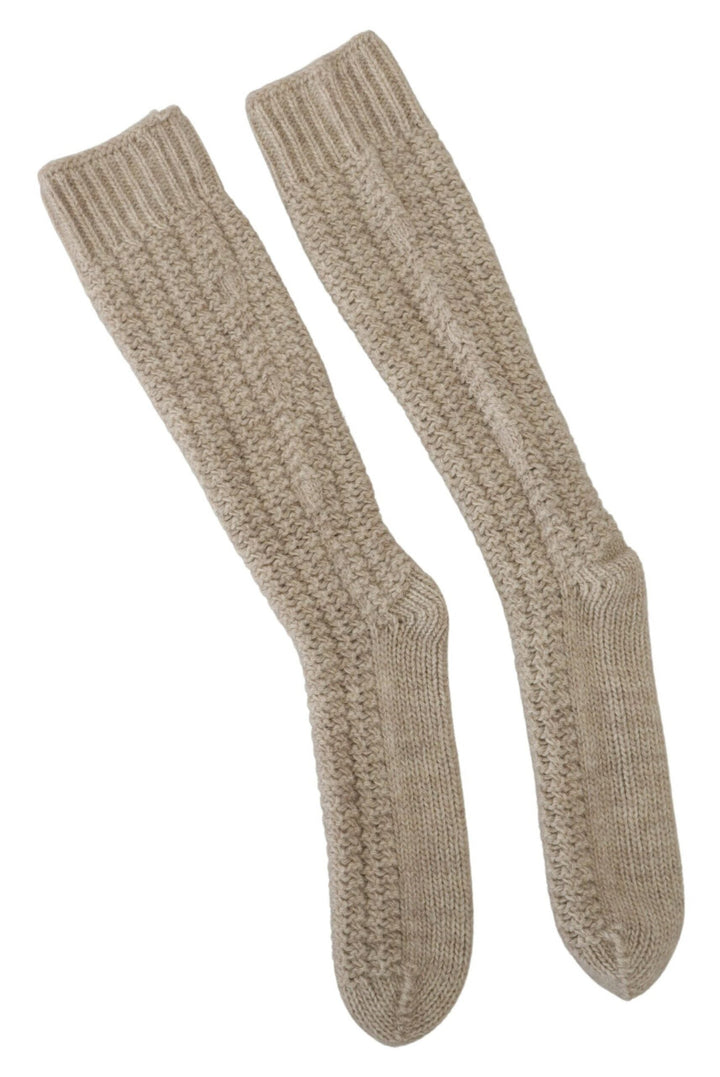 Dolce &amp; Gabbana Beige Wool Knit Calf Long Women Socks