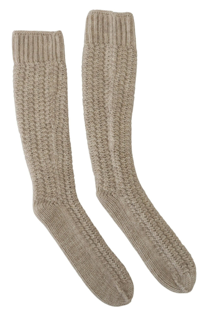Dolce &amp; Gabbana Beige Wool Knit Calf Long Women Socks