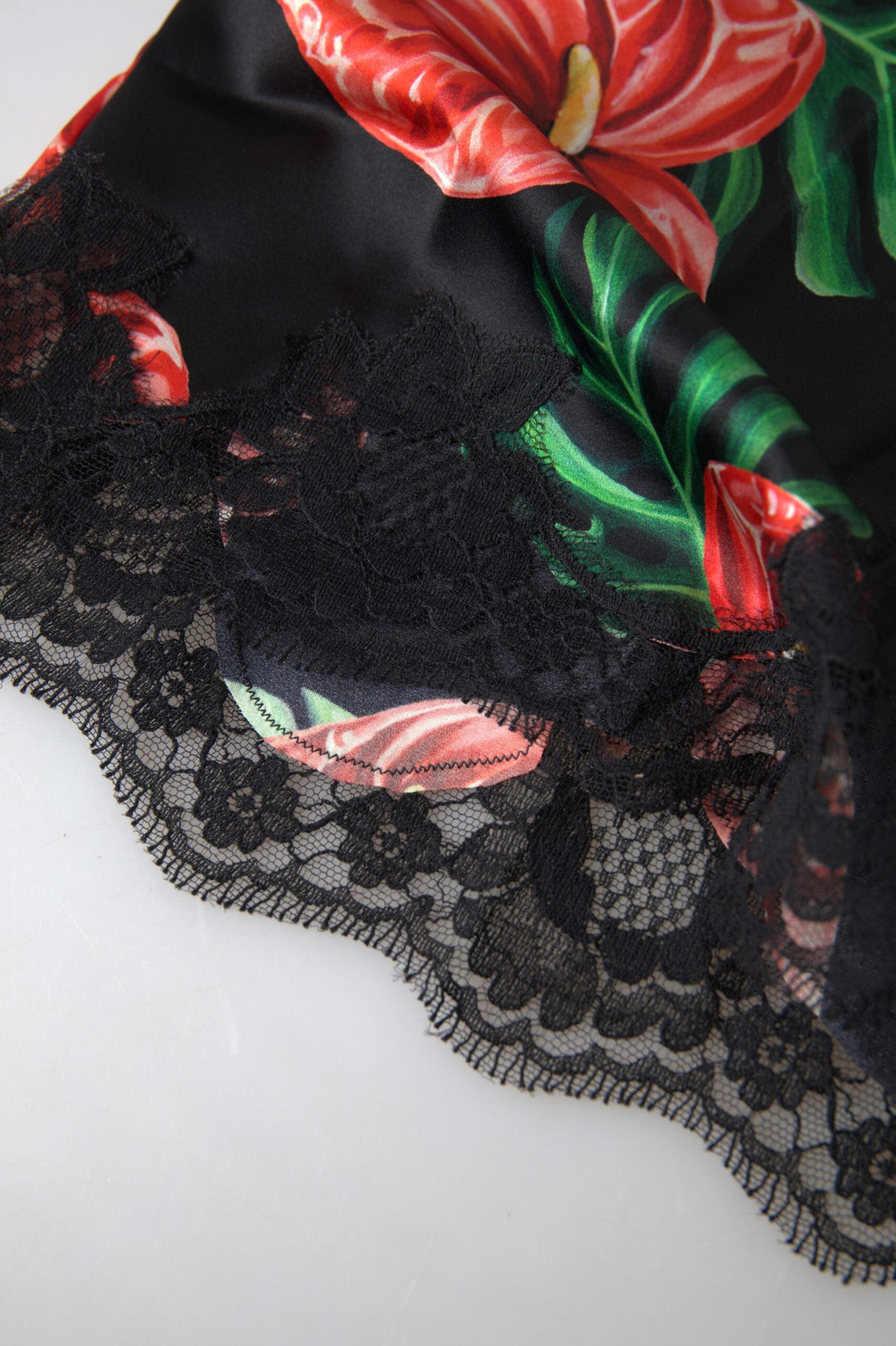Dolce &amp; Gabbana Black Anthurium Print Silk Camisole Top Underwear