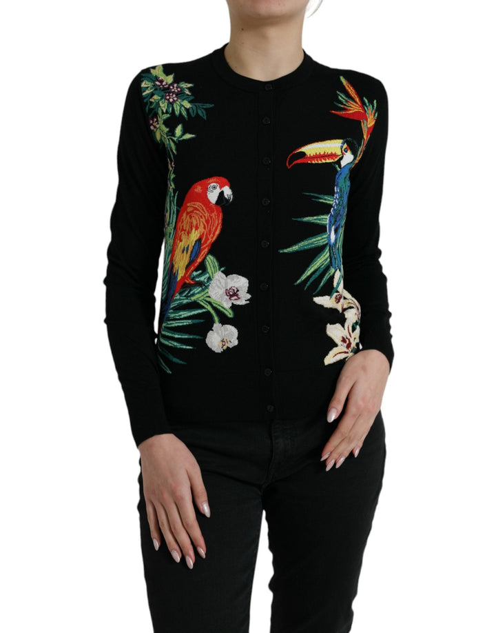 Women’s Dolce &amp; Gabbana Black Bird Wool Long Sleeve Cardigan Sweater