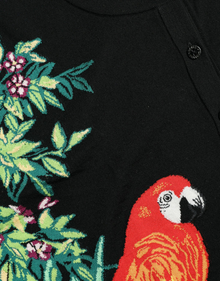Women’s Dolce &amp; Gabbana Black Bird Wool Long Sleeve Cardigan Sweater