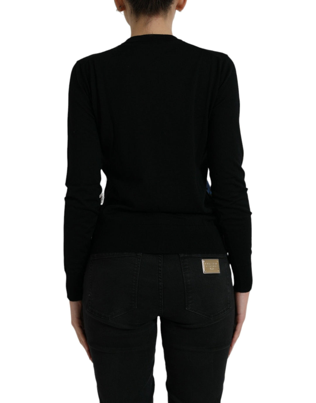 Women’s Dolce &amp; Gabbana Black Bird Wool Long Sleeve Cardigan Sweater