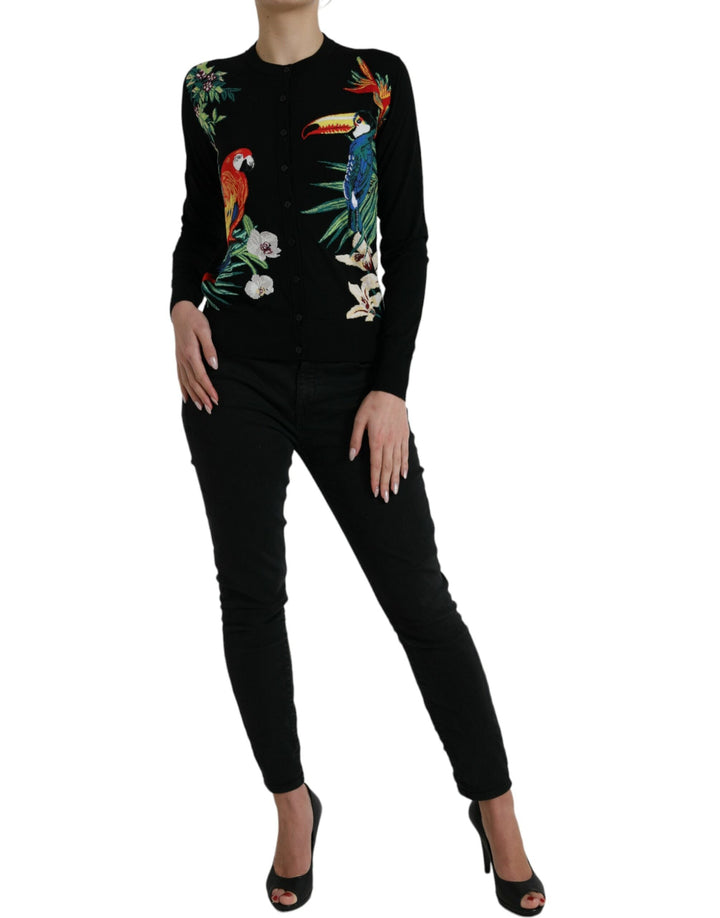 Women’s Dolce &amp; Gabbana Black Bird Wool Long Sleeve Cardigan Sweater