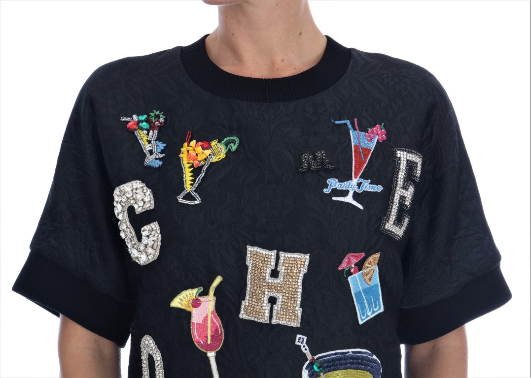 Women’s Dolce &amp; Gabbana Black Brocade Cocktail Crystal Sweater
