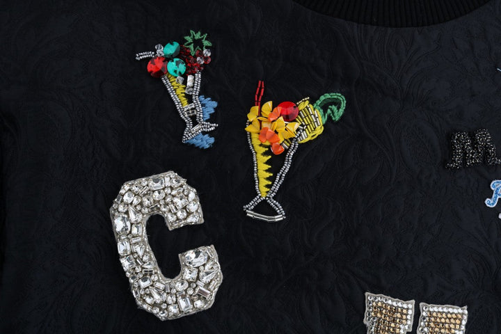 Women’s Dolce &amp; Gabbana Black Brocade Cocktail Crystal Sweater