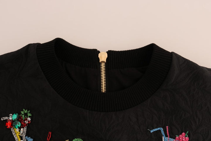 Women’s Dolce &amp; Gabbana Black Brocade Cocktail Crystal Sweater