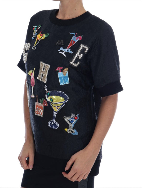 Women’s Dolce & Gabbana Black Brocade Cocktail Crystal Sweater