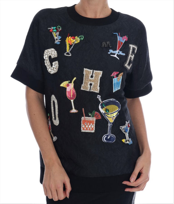 Women’s Dolce & Gabbana Black Brocade Cocktail Crystal Sweater