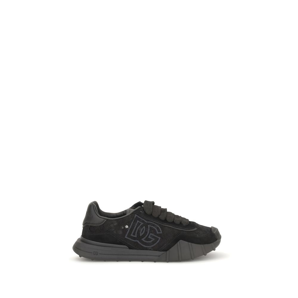 Dolce &amp; Gabbana Black Calf Leather Bos Taurus Chunky Sneakers