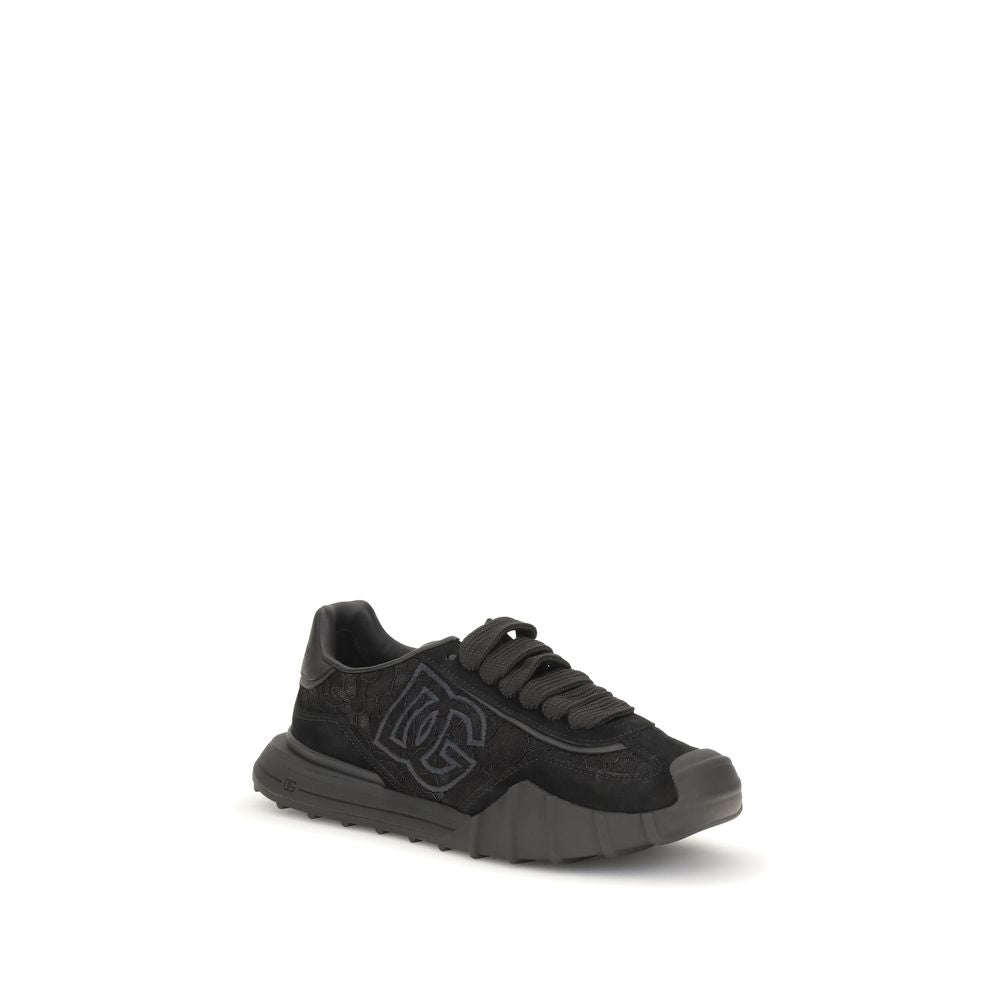 Dolce &amp; Gabbana Black Calf Leather Bos Taurus Chunky Sneakers