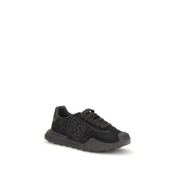 Dolce &amp; Gabbana Black Calf Leather Bos Taurus Chunky Sneakers