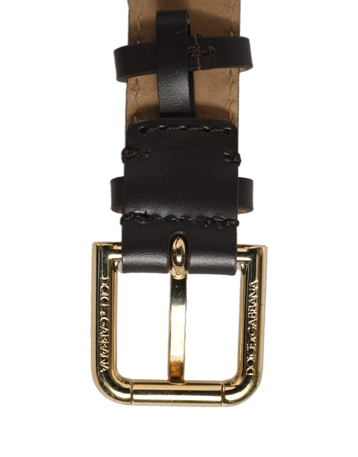 Women’s Dolce &amp; Gabbana Black Calfskin Leather Gold Buckle Belt Strap Bracelet