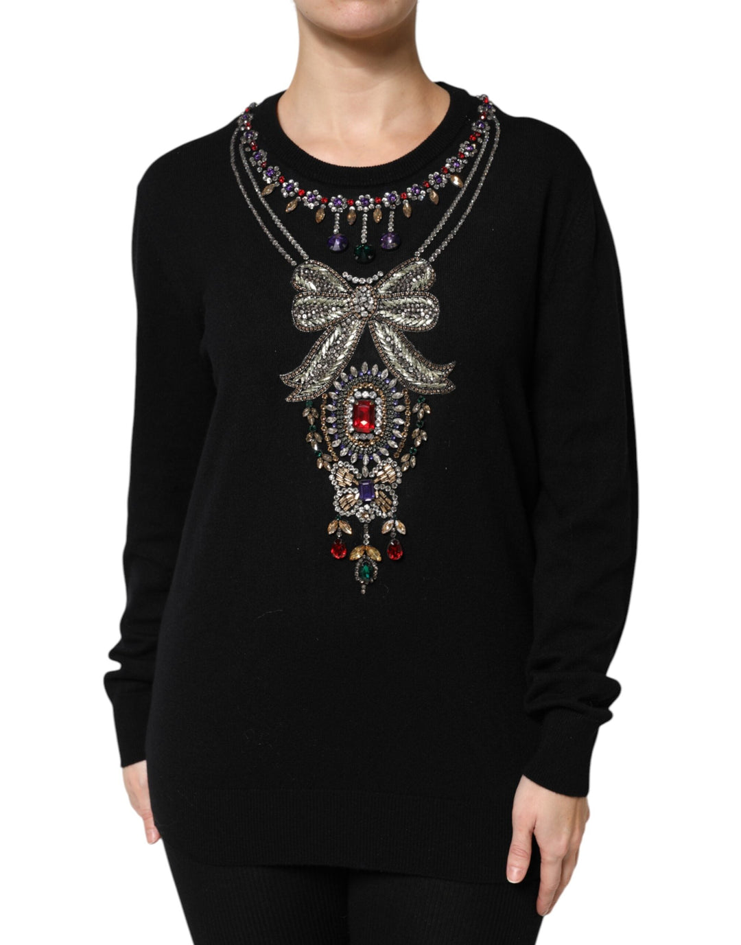 Women’s Dolce &amp; Gabbana Black Cashmere Crystal Embellished Sweater
