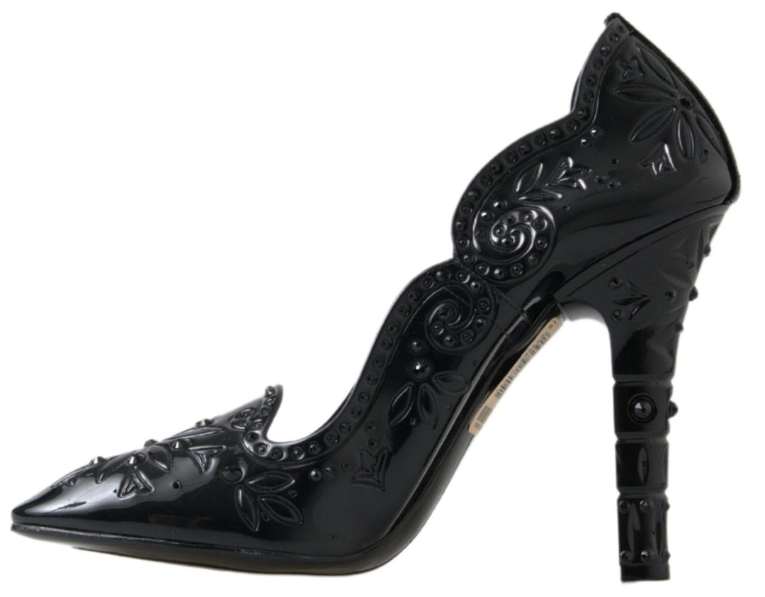 Women’s Dolce &amp; Gabbana Black Cinderella Floral Crystal Heels Shoes
