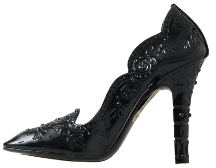 Women’s Dolce &amp; Gabbana Black Cinderella Floral Crystal Heels Shoes