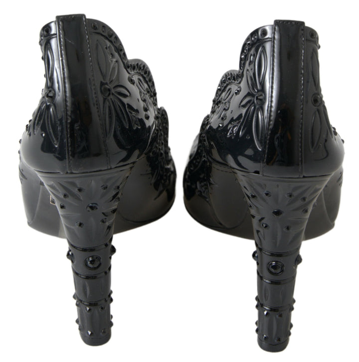 Women’s Dolce &amp; Gabbana Black Cinderella Floral Crystal Heels Shoes