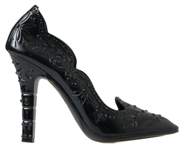 Women’s Dolce &amp; Gabbana Black Cinderella Floral Crystal Heels Shoes