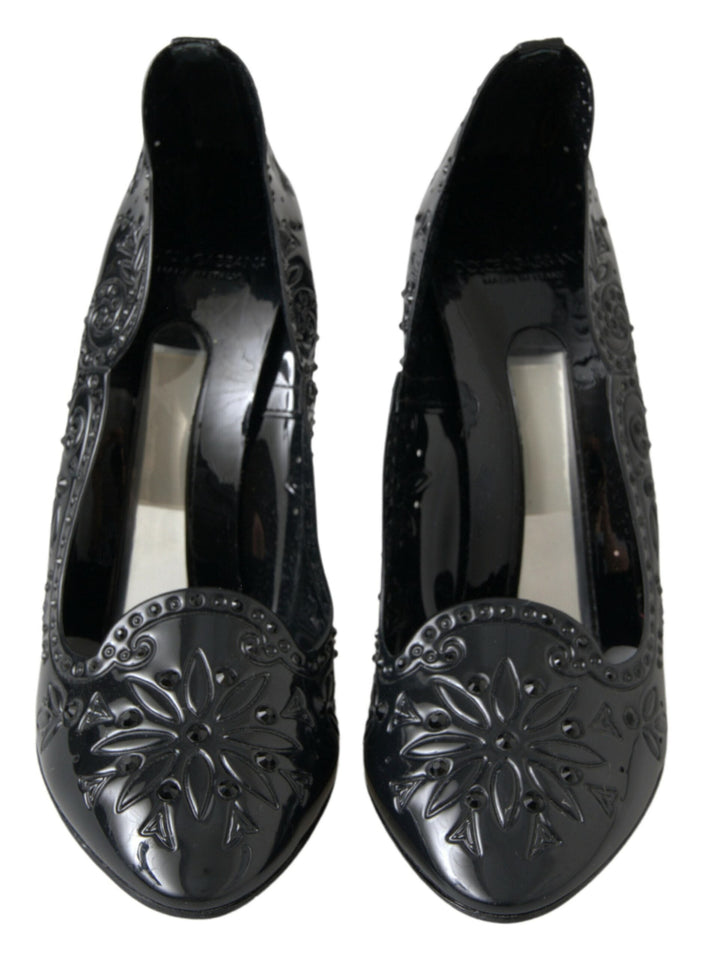 Women’s Dolce &amp; Gabbana Black Cinderella Floral Crystal Heels Shoes