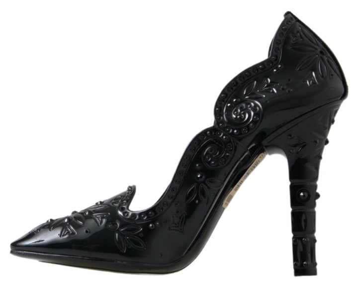 Women’s Dolce &amp; Gabbana Black Cinderella Floral Crystal Heels Shoes