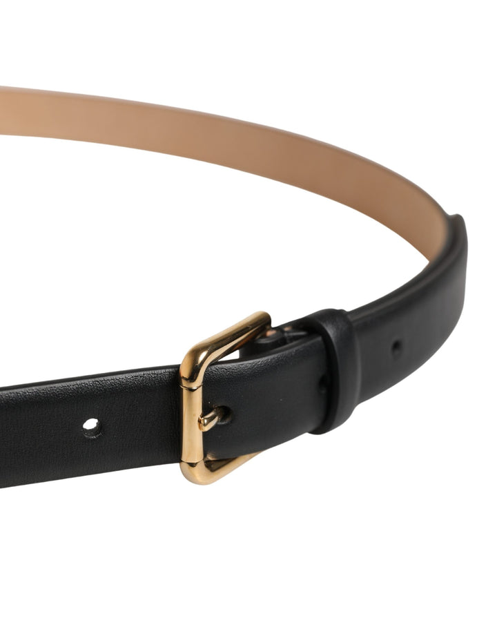 Women’s Dolce &amp; Gabbana Black Classic Leather Gold Metal Buckle Belt