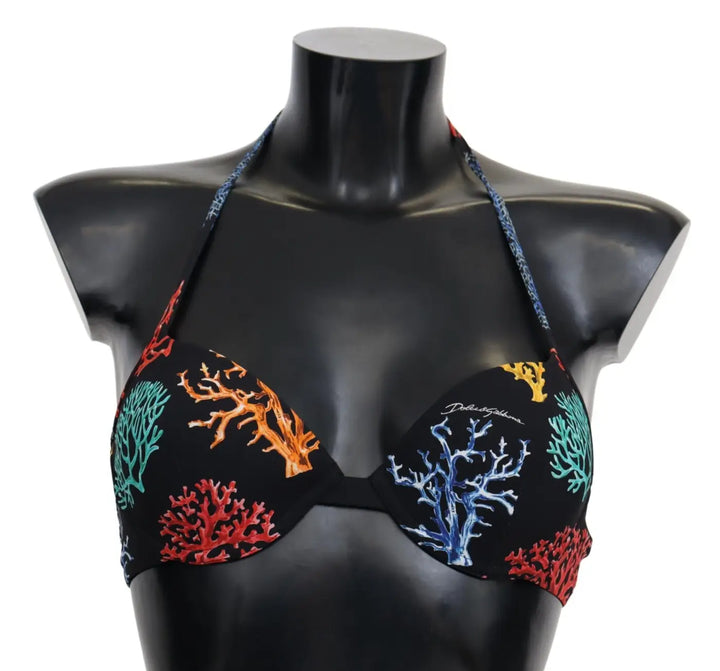 Women’s Dolce &amp; Gabbana Black Corals Print Women Beachwear Bikini Tops