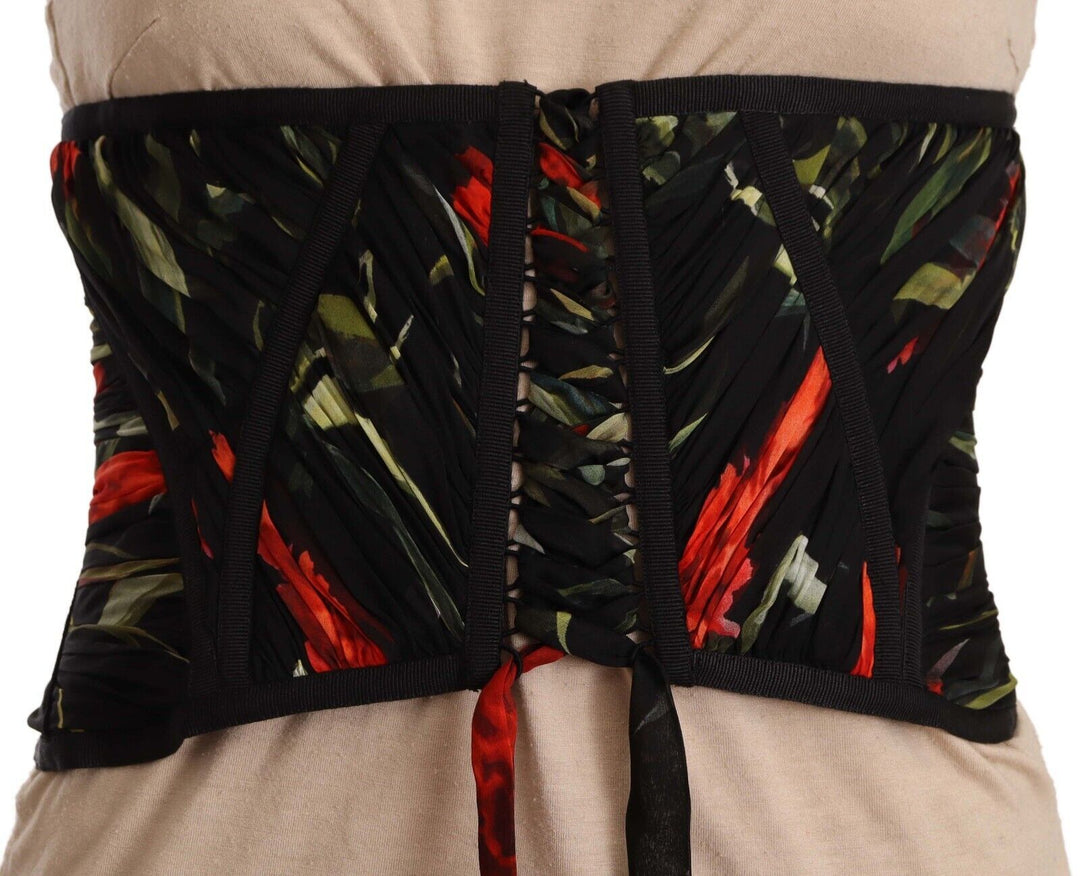 Women’s Dolce &amp; Gabbana Black Corset Belt Stretch Waist Strap Silk Top