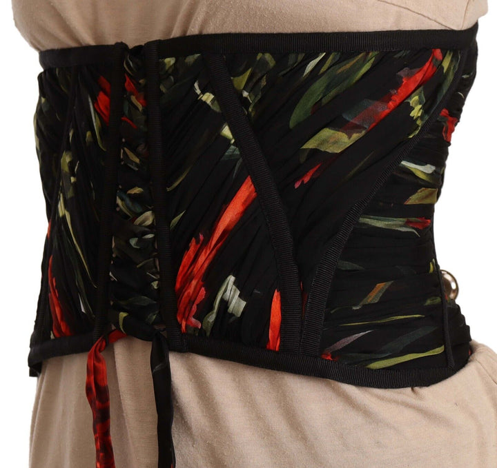 Women’s Dolce &amp; Gabbana Black Corset Belt Stretch Waist Strap Silk Top