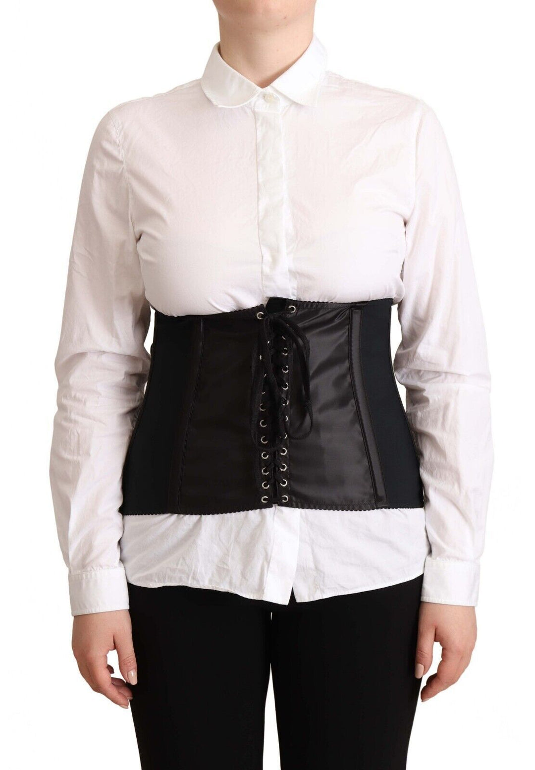 Women’s Dolce &amp; Gabbana Black Corset Belt Stretch Waist Strap Top